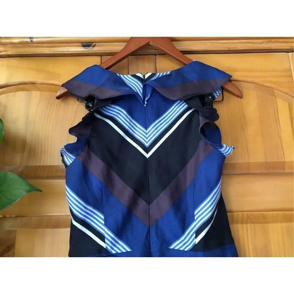 BANANA REPUBLIC  Striped Ruffle Lined 100% Silk A-Line Dress Size 6